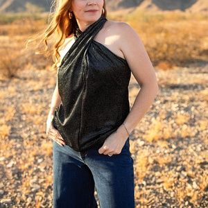 Velvet Glitter Criss Cross Top size medium